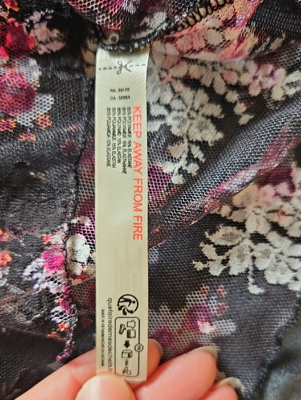 Free People Intimately Lady Lux Printed Layering Top, L, Rare Black Fuschia - Picture 8 of 10